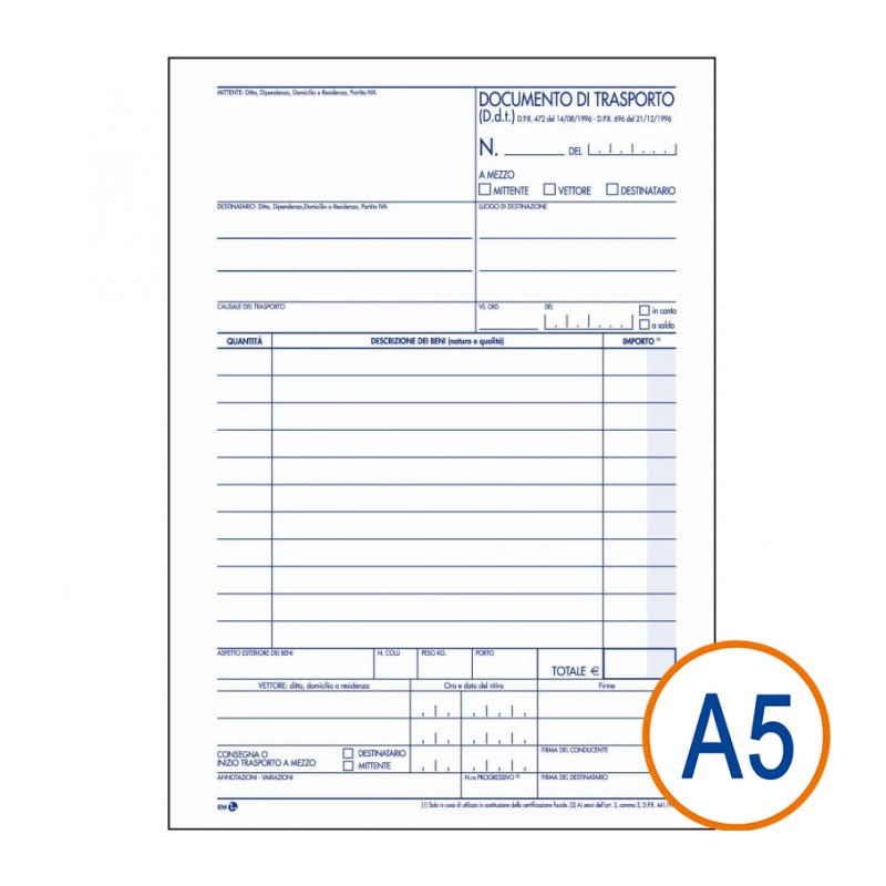 Documento di trasporto A5 triplice copia