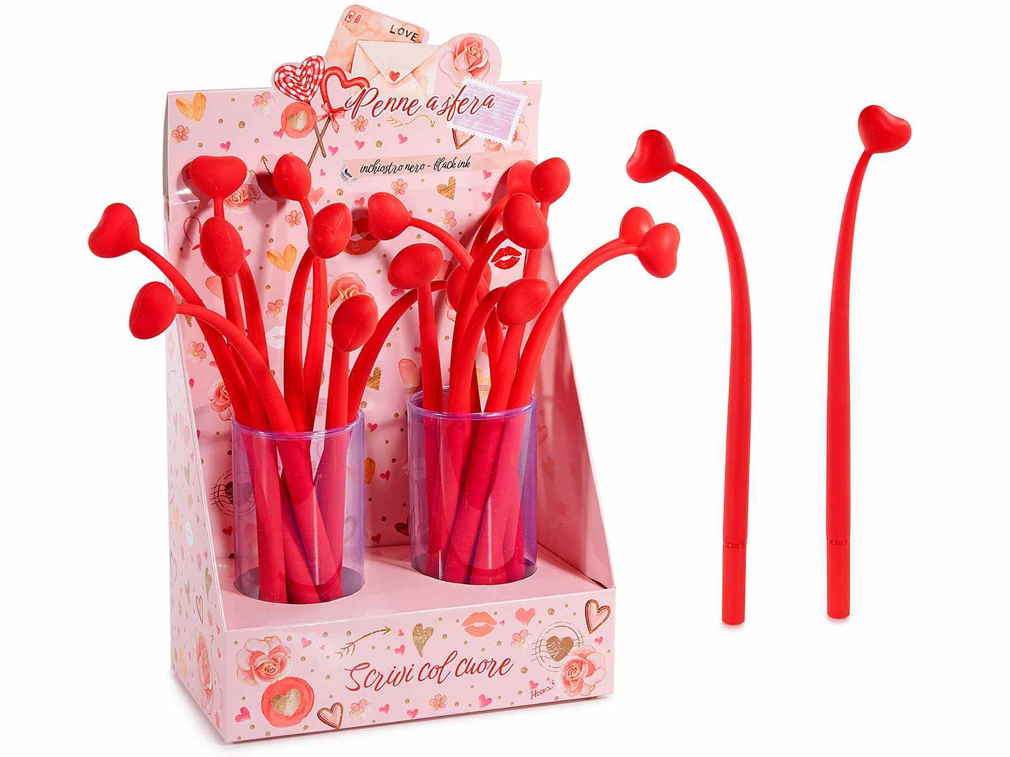 Penna a sfera con cuore rosso in silicone flessibile