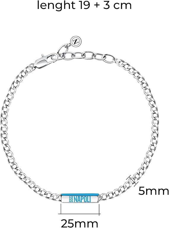 Bracciale SSC NAPOLI in acciaio e targhetta scritta azzurra